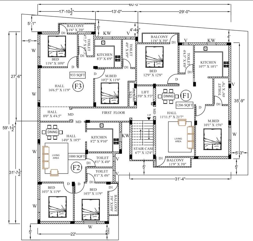  vijaya lakshmi apartment Vijaya Lakshmi Apartment Cluster Plan for 1st Floor