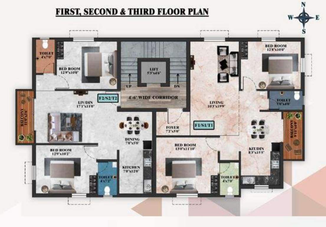  sai pallavi flats Sai Pallavi Flats Cluster Plan from 1st to 3rd Floor