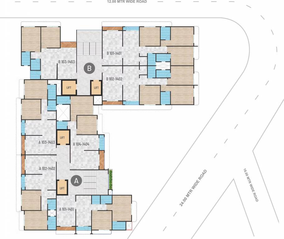 shree siddheshwaray platinum Block A And B Cluster Plan for typical Floor