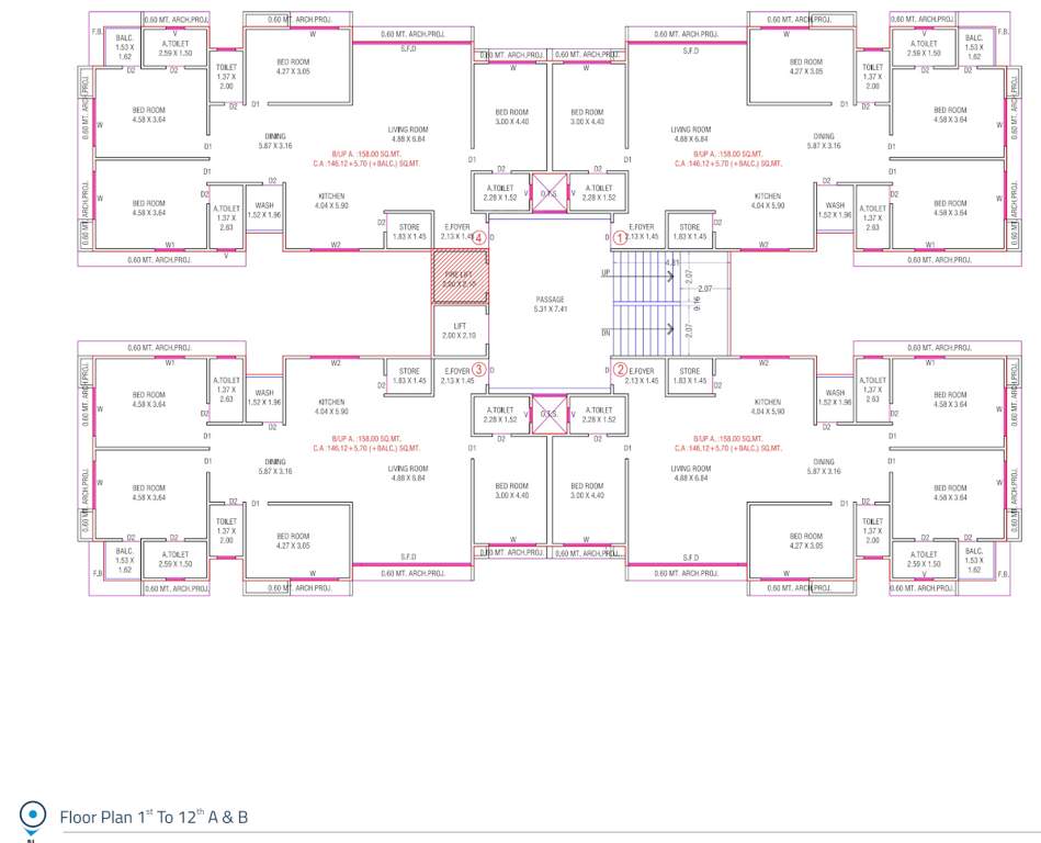  meera platina Block A And Block B Cluster Plan from 1st to 12th Floor