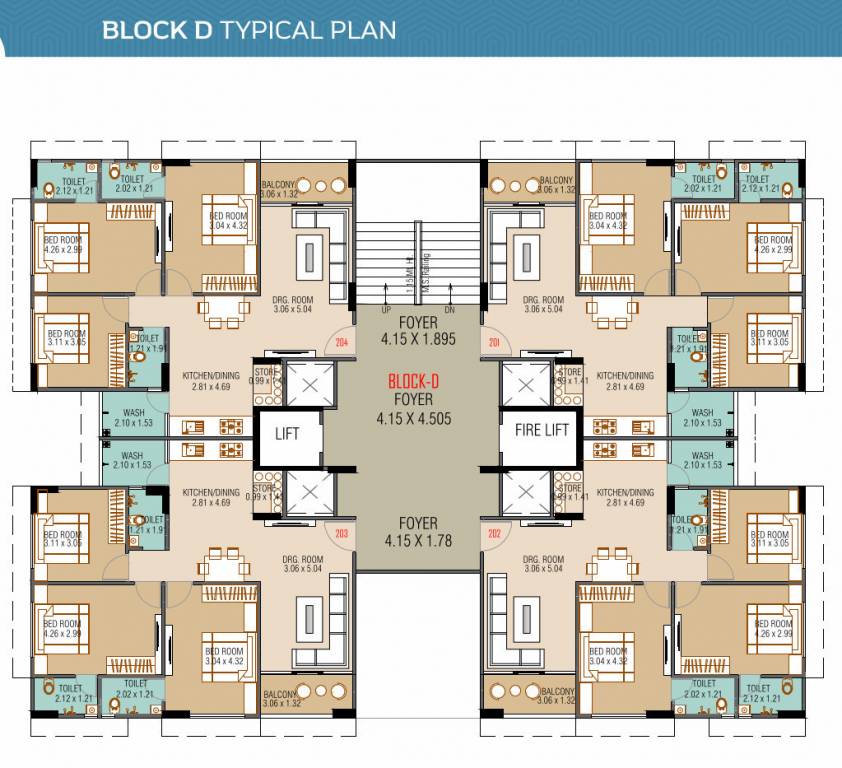  karnavati apartment 7 Block D Cluster Plan For Typical Floor