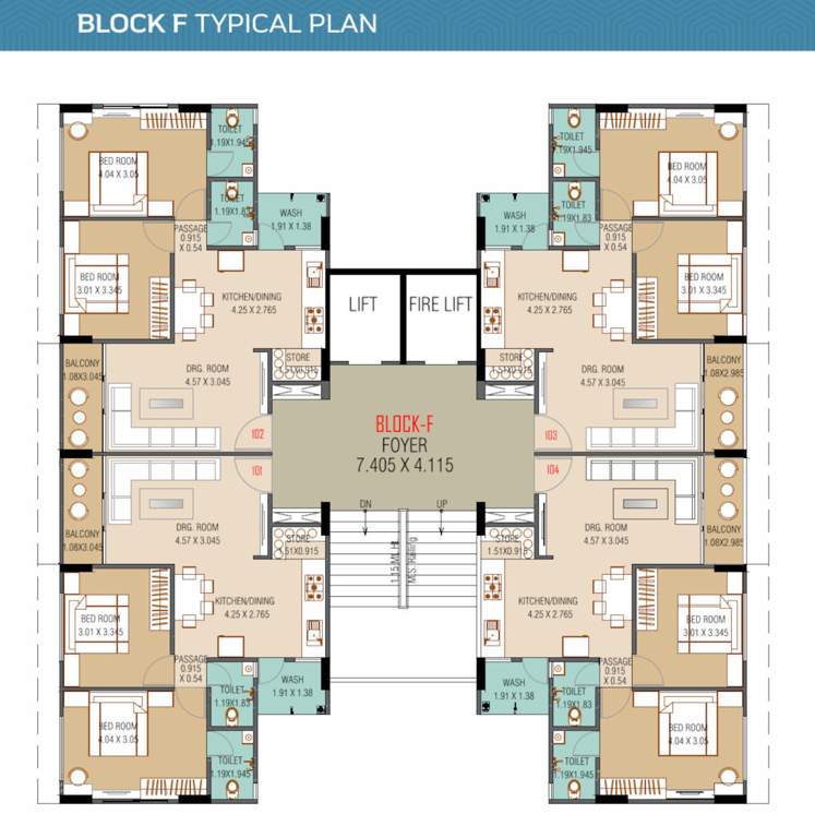  karnavati apartment 7 Block F Cluster Plan For Typical Floor