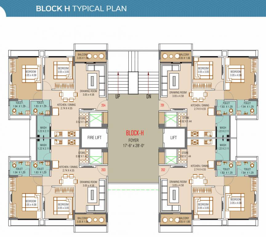  karnavati apartment 7 Block H Cluster Plan For Typical Floor