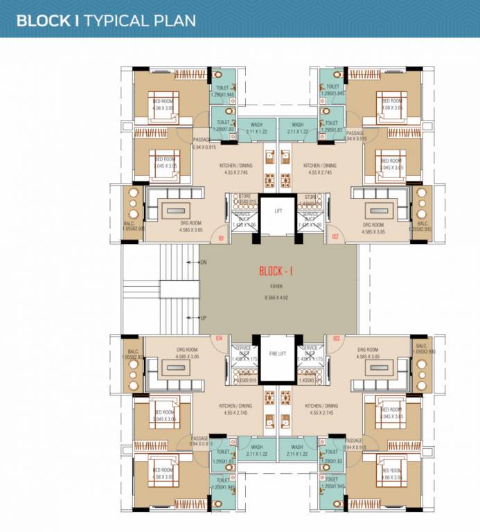  karnavati apartment 7 Block I Cluster Plan For Typical Floor