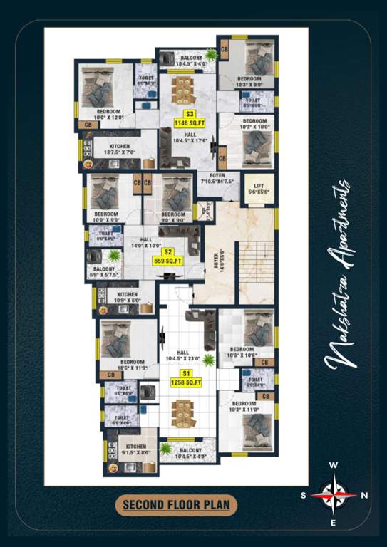  nakshatra apartments Nakshatra Apartments Cluster Plan for 2nd Floor
