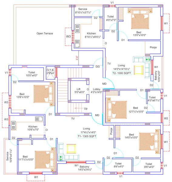  flats Flats Cluster Plan For 3rd Floor