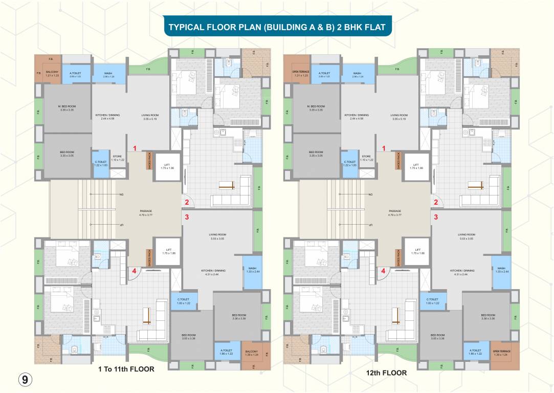  light Block A Cluster Plan from 1st to 12th Floor