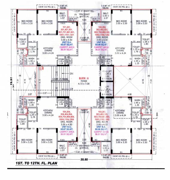  shashwat Block A Cluster Plan from 1st to 12th Floor
