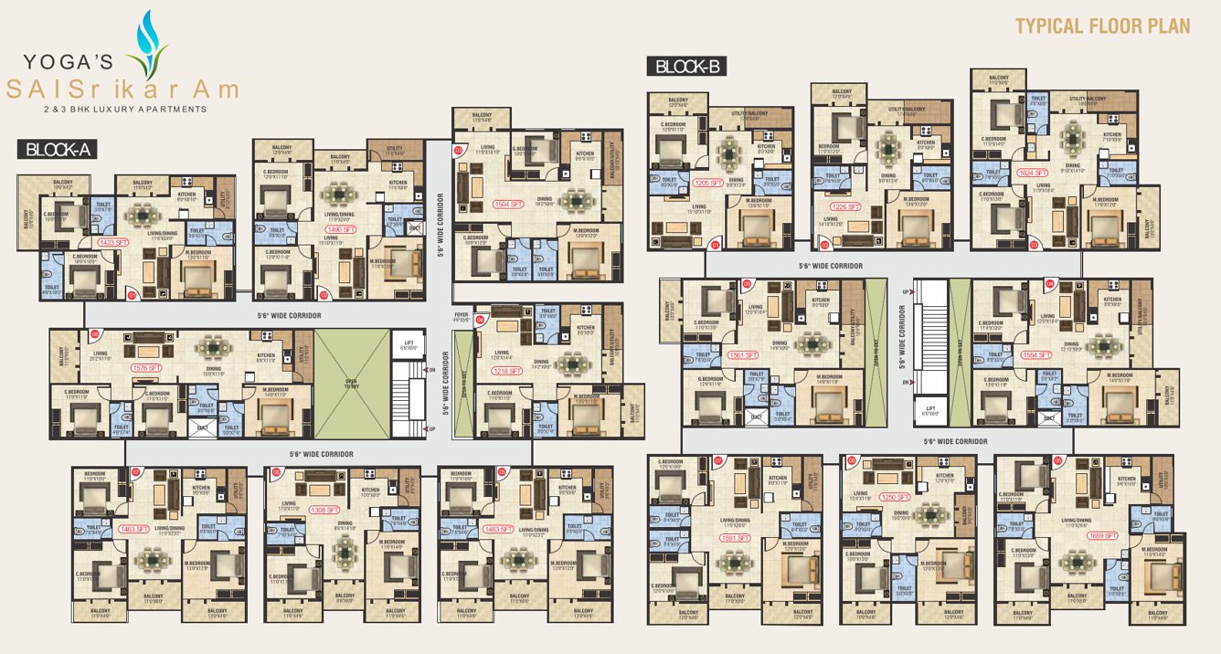  sai srikaram Block A & B Cluster Plan For Typical Floor