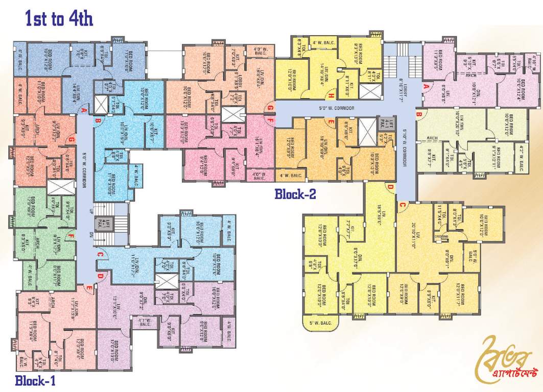  baibhab apartment Block 1 And Block 2 Cluster Plan from 1st to 4th Floor