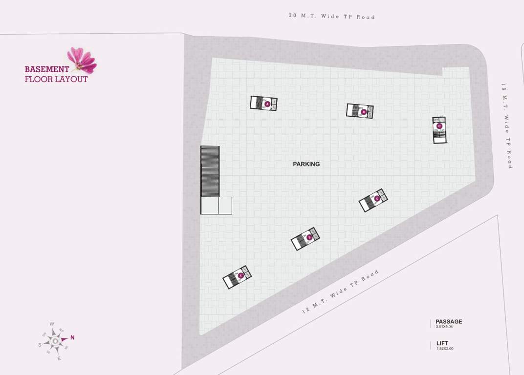 shree siddheshwar hollyhock Block A,B,C,D,E & F Basement Floor Cluster Plan