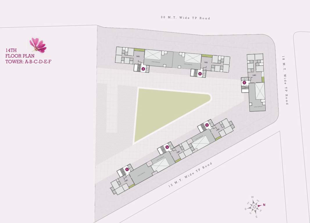 shree siddheshwar hollyhock Block A,B,C,D,E & F Cluster Plan for 14th Floor