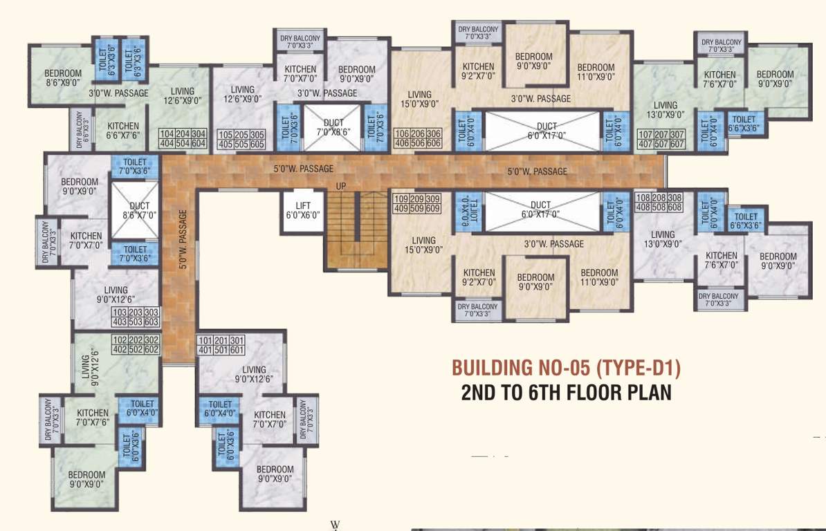  smart city phase 1 Bldg No 5 Type D1 Cluster Plan from 2nd To 6th Floor