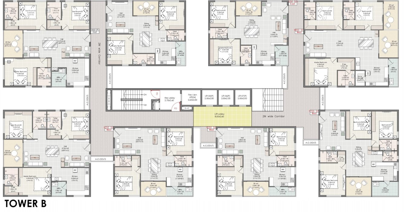 swasthi Tower B Cluster Plan from 1st to 17th Floor