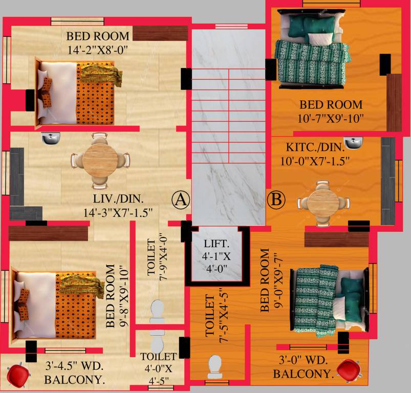  apartment 3 Apartment 3 Cluster Plan For 1st Floor