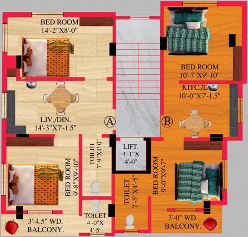  apartment-3 Apartment 3 Cluster Plan From 2nd To 4th Floor
