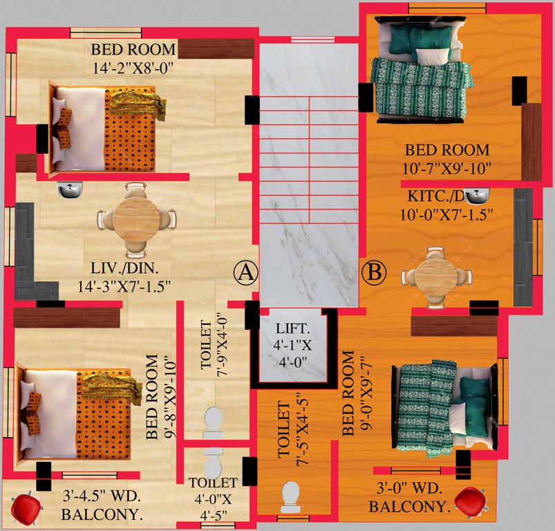  apartment 3 Apartment 3 Cluster Plan From 2nd To 4th Floor