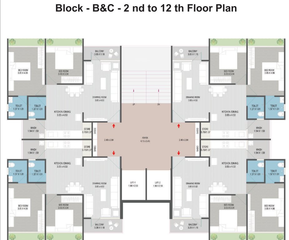  radhe parijat B And C Cluster Plan From 2nd To 12th Floor
