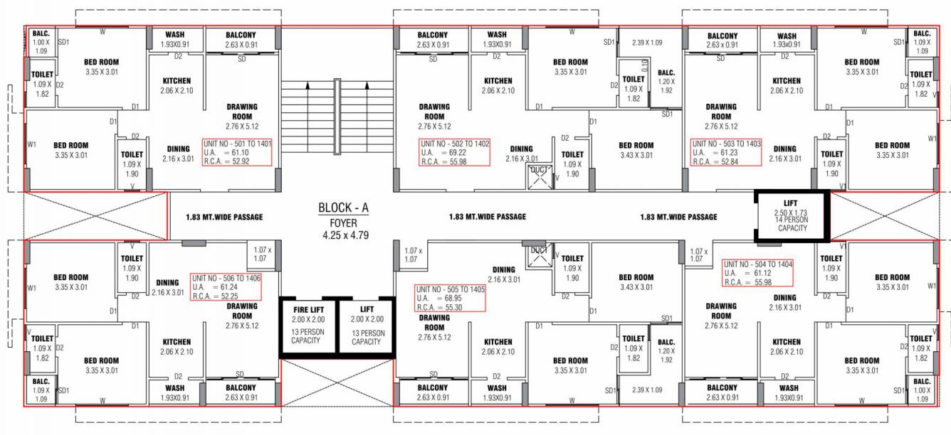  rise Block A Cluster Plan From 6th,7th, 9th To 14th Floor