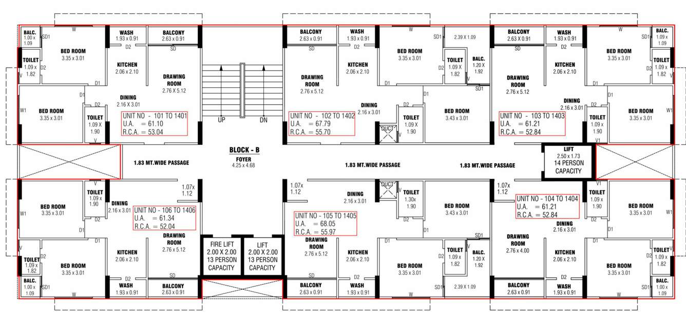  rise Block B Cluster Plan From 1st,2nd, 3rd, 4th, 6th, 7th, 9th, 10th, 11th, 12th, 13th To 14th Floor