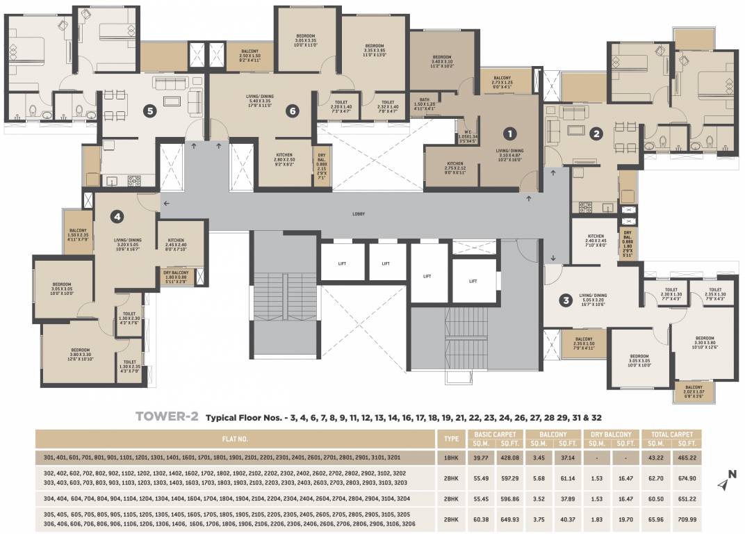 dolce vita Tower 2 Cluster Plan for 3rd Floor