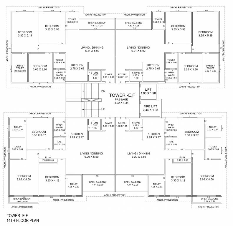 samanvay anantam E, F Cluster Plan For 14th Floor