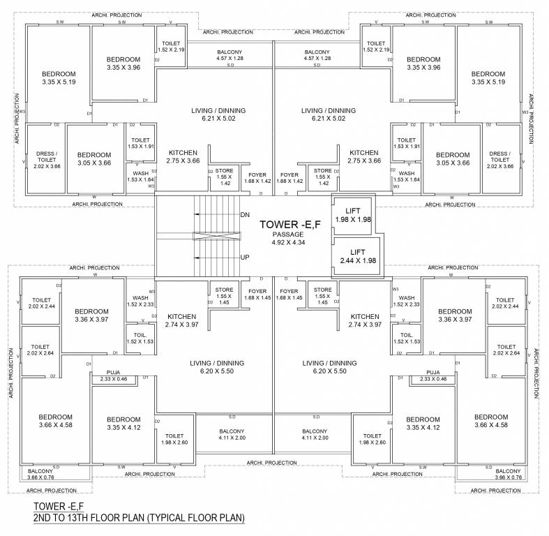 samanvay anantam E, F Cluster Plan From 2nd To 13th Floor