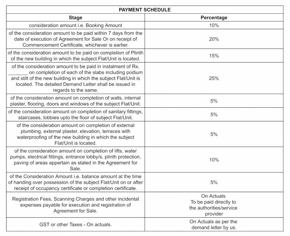 sea-krest Construction Linked Payment (CLP) Payment Plan