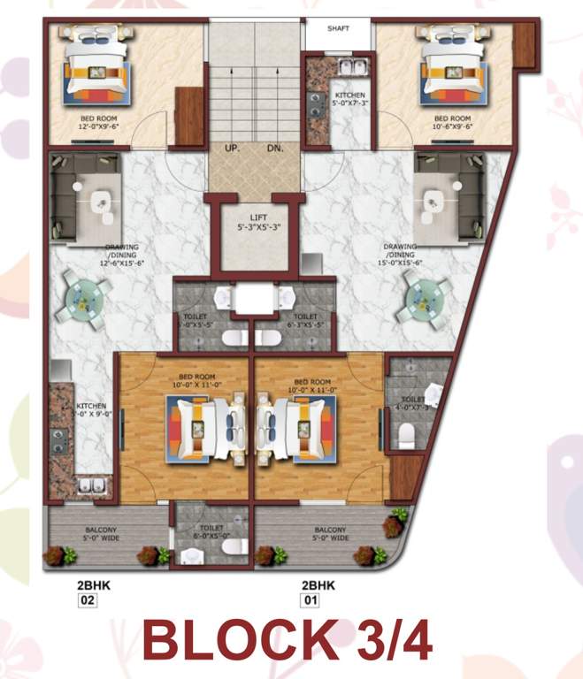  krishna homes Block 3 And 4 Cluster Plan for Typical Floor