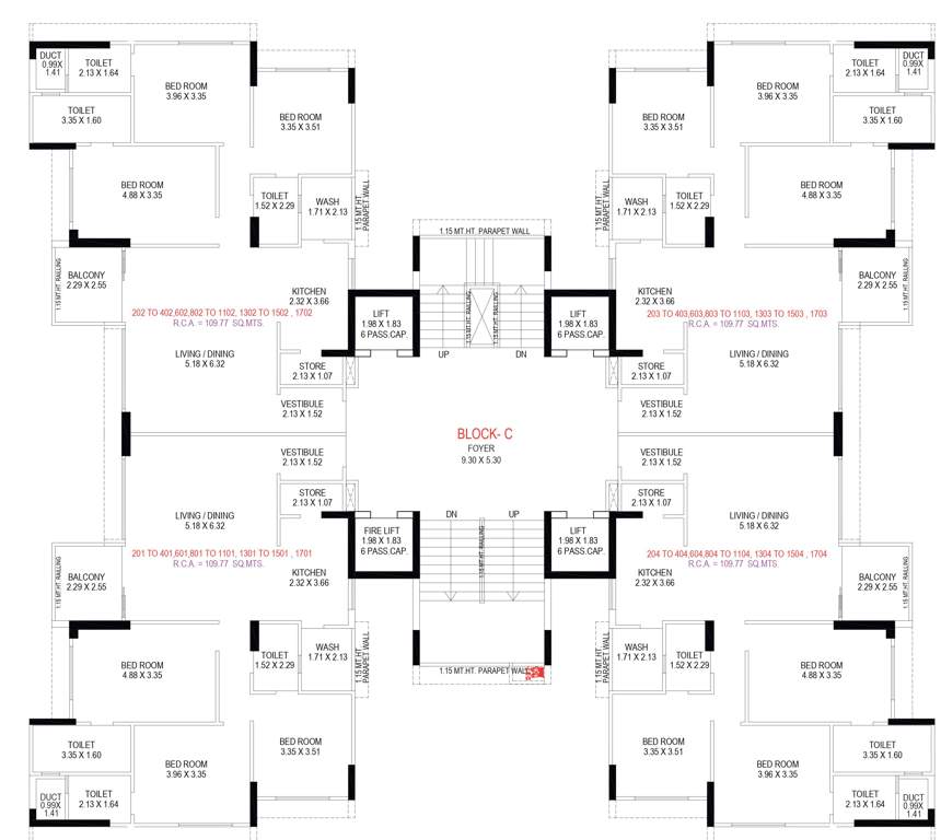  swati premier Block C Cluster Plan From 2nd To 4th, 6th, 8th To 11th, 13th To 15th, 17th Floor