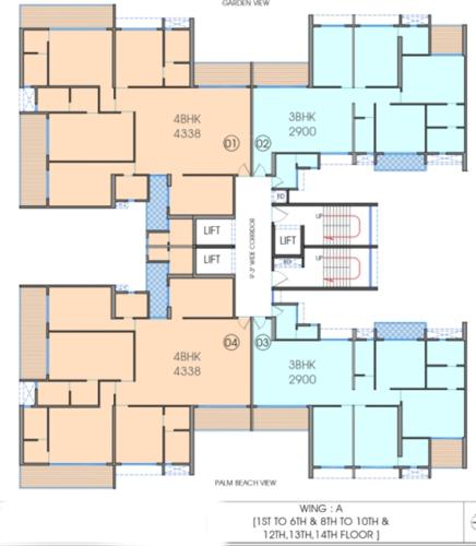  palm-beach Wing A Cluster Plan From 1st To 14th Floor Expect  7th & 11th