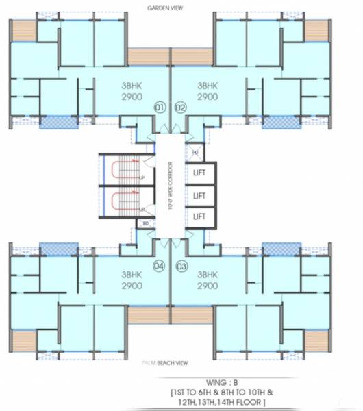  palm-beach Wing B Cluster Plan from 1st to 14th Floor