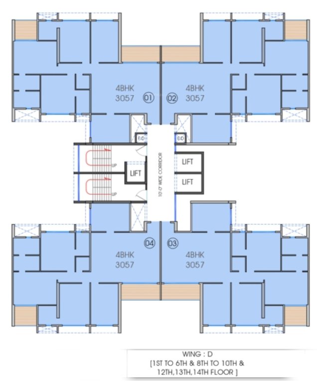  palm beach Wing D Cluster Plan From 1st To 14th Floor Expect 1st & 7th