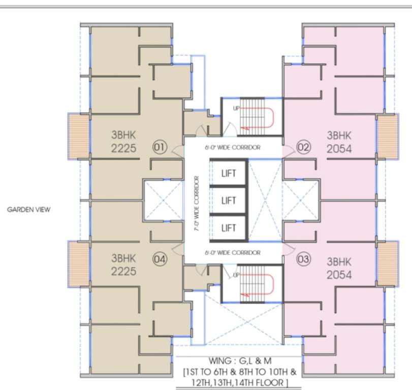  palm beach Wing G+L+M Cluster Plan From 1st To 14th Floor Expect 7th &11th
