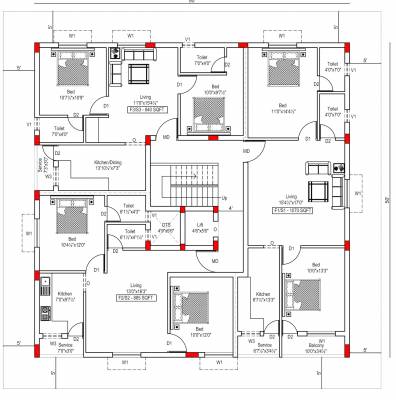  flats Dhurga Flats Cluster Plan from 1st to 2nd Floor