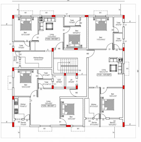  flats Dhurga Flats Cluster Plan from 1st to 2nd Floor