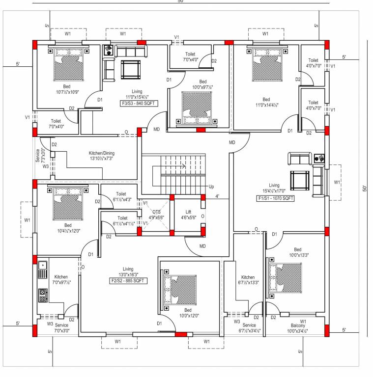  flats Dhurga Flats Cluster Plan from 1st to 2nd Floor