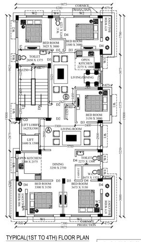  apartment Tirupati Apartment Cluster Plan from 1st to 4th Floor