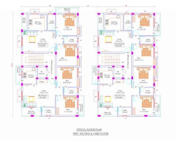  diamond Block 1 & 2 Cluster Plan from 1st to 3rd Floor