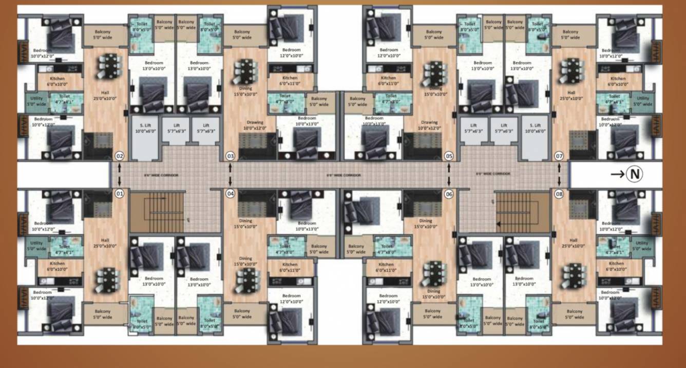 ashashree heights Block B Cluster Plan from 1st to 8th Floor