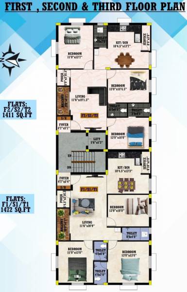  vishwa-flats Block - B Cluster Plan From 1st To 3rd Floor
