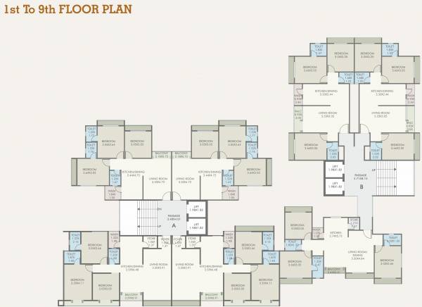  caladium-green A, B Cluster Plan From 1st To 9th Floor