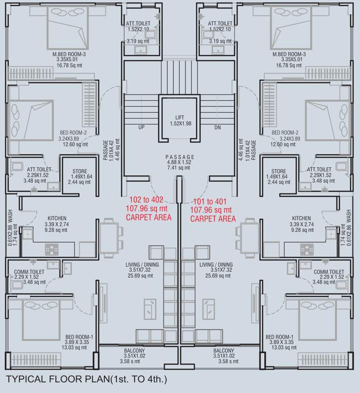  heights Zeenat Heights Cluster Plan from 1st to 4th Floor