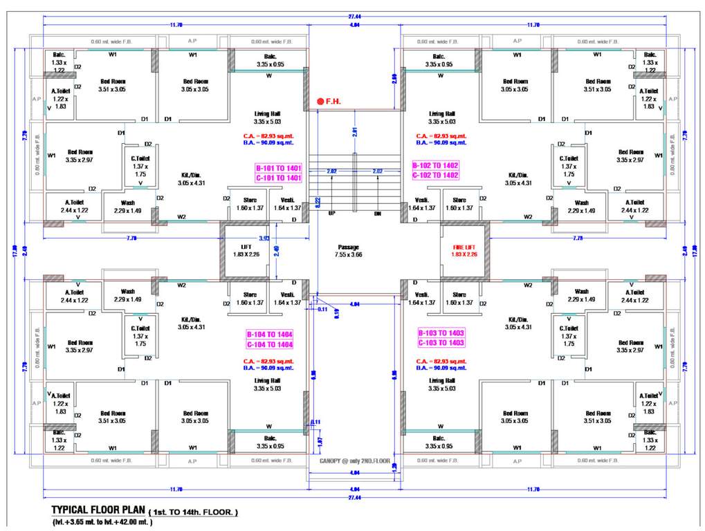 tulip residency Block B And Block C Cluster Plan from 1st to 14th Floor
