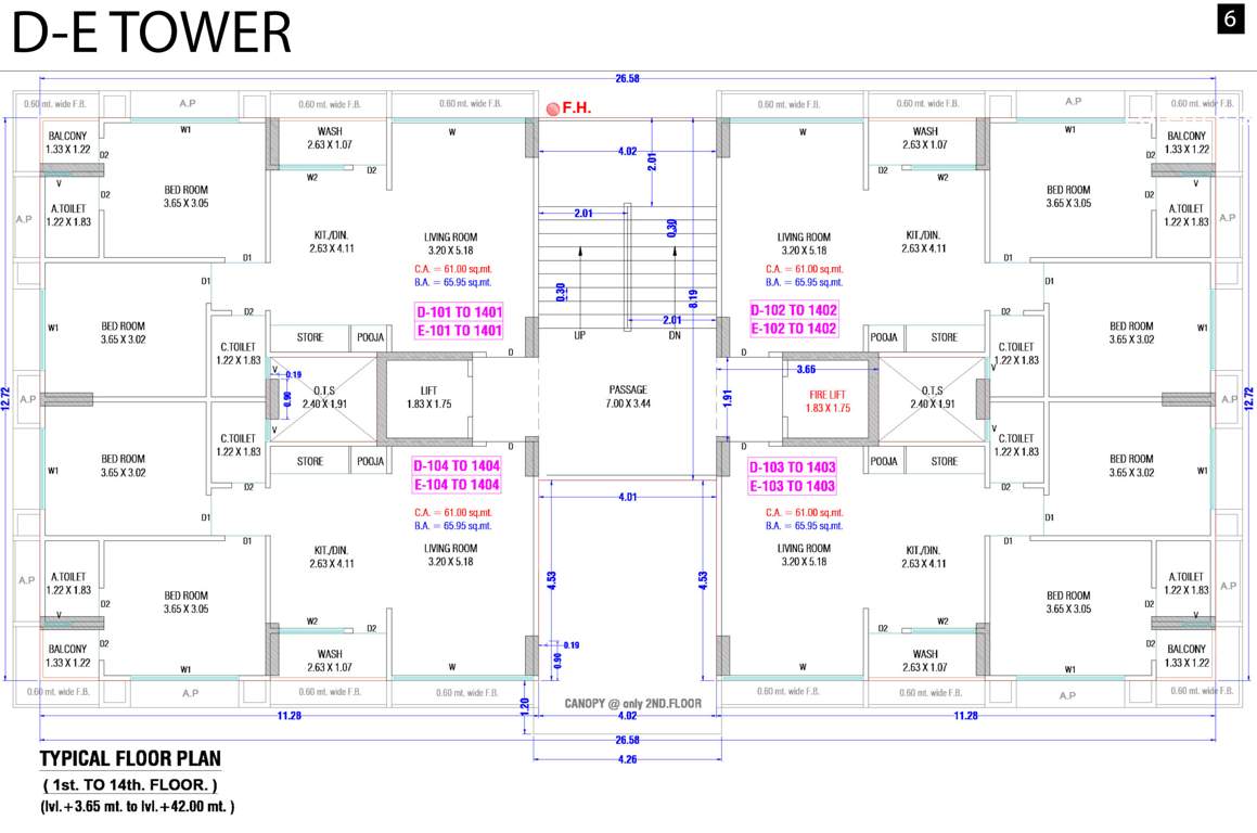 tulip residency Block D And Block E Cluster Plan from 1st to 14th Floor