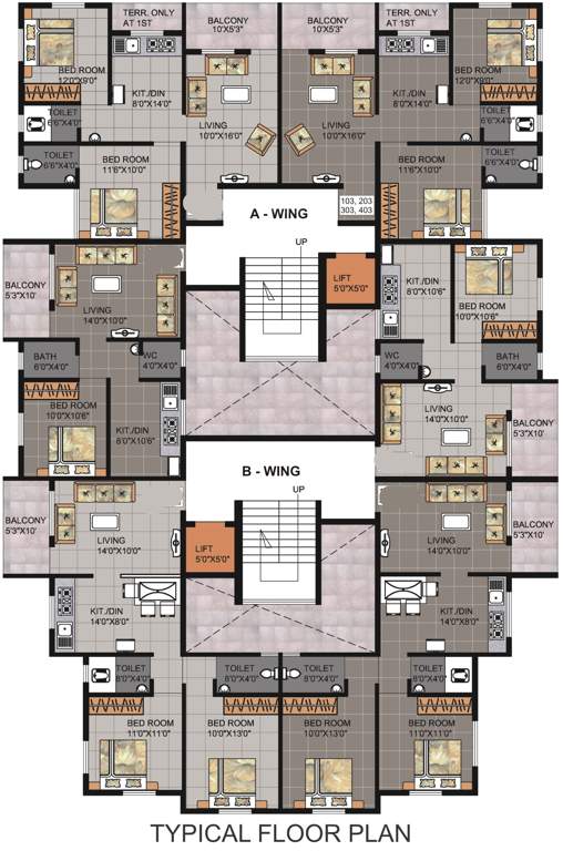  avenue Building A, B Typical Cluster Plan