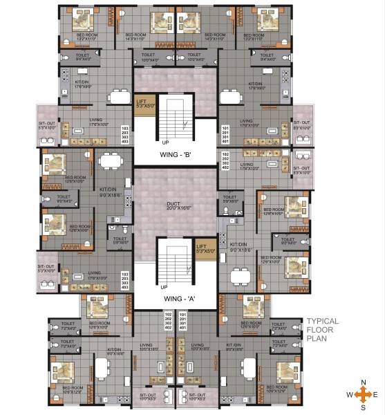  presedency Building 1 Cluster Plan from 1st to 4th Floor