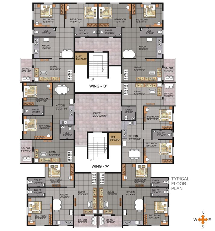  presedency Building 1 Cluster Plan from 1st to 4th Floor