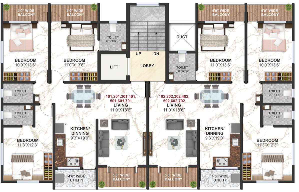 tulip Aaradhya Tulip Cluster Plan from 1st to 7th Floor