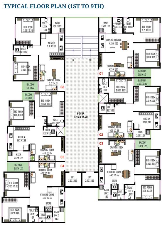  orchid sky Block B Cluster Plan from 1st to 9th Floor
